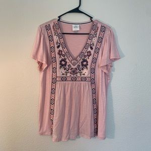 NWOT Knox Rose - Pink Embroidered Boho Top
